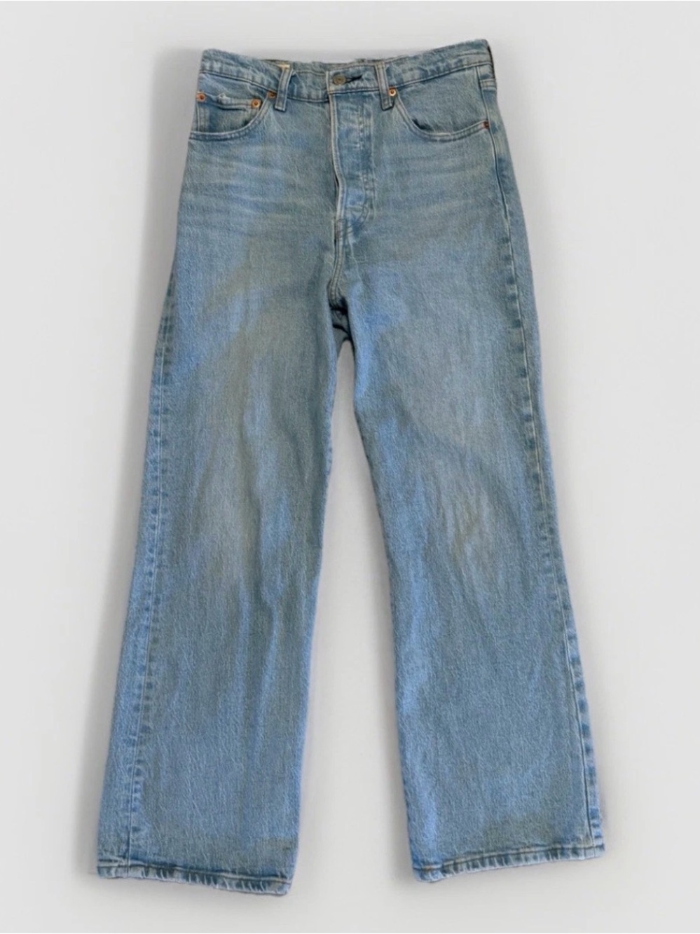 Levis Premium Ribcage Crop Boot Jeans Womens 28 Light Wash High Rise Button Fly